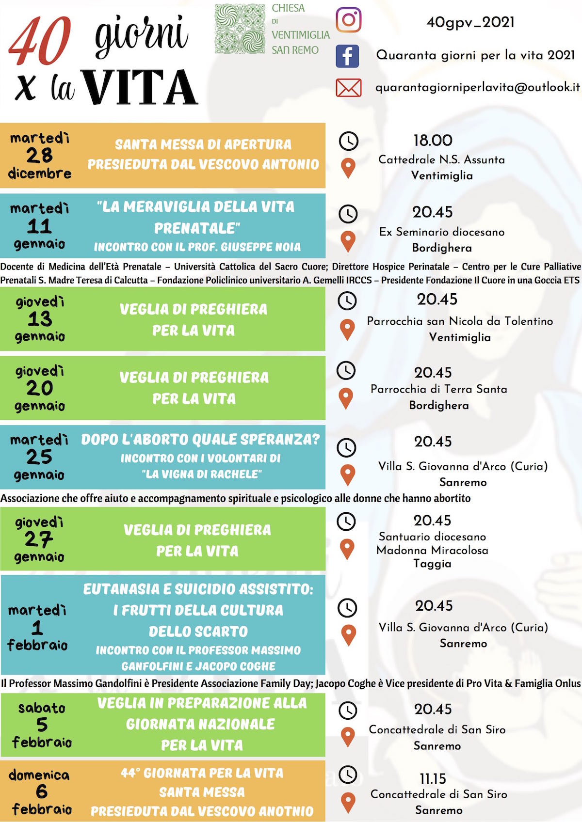 locandina programma 40 giorni per la vita