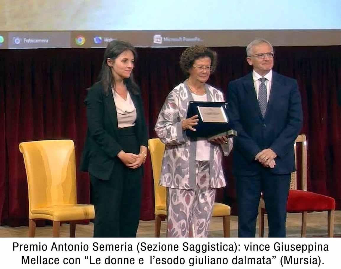 Sanremo  Premio Antonio Semeria per la sezione Saggistica:vince Giuseppina Mellace con “Le donne e l’esodo giuliano dalmata” (Mursia) 