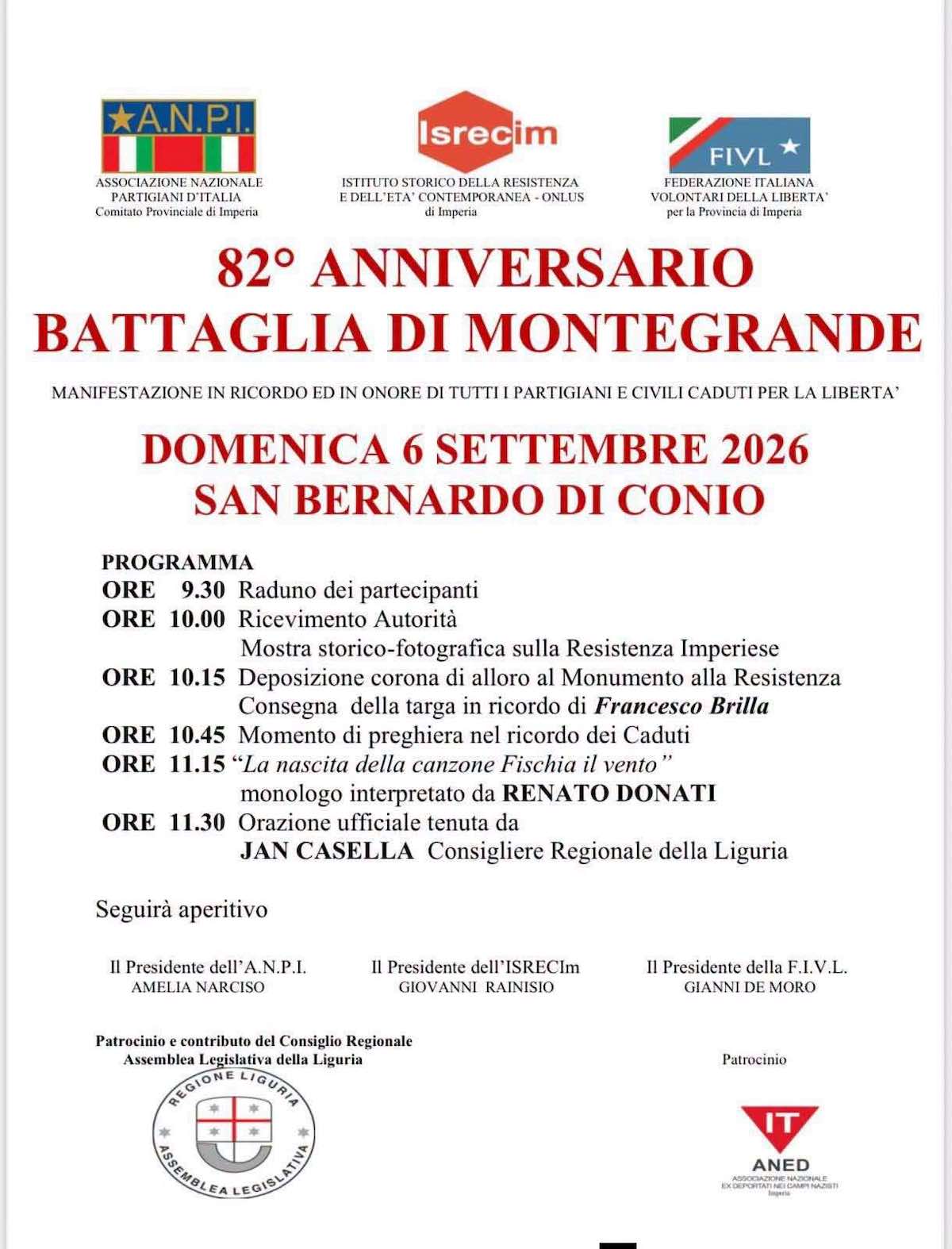 locandina 82° anniversario della  battaglia monte grande a san bernardo di conio