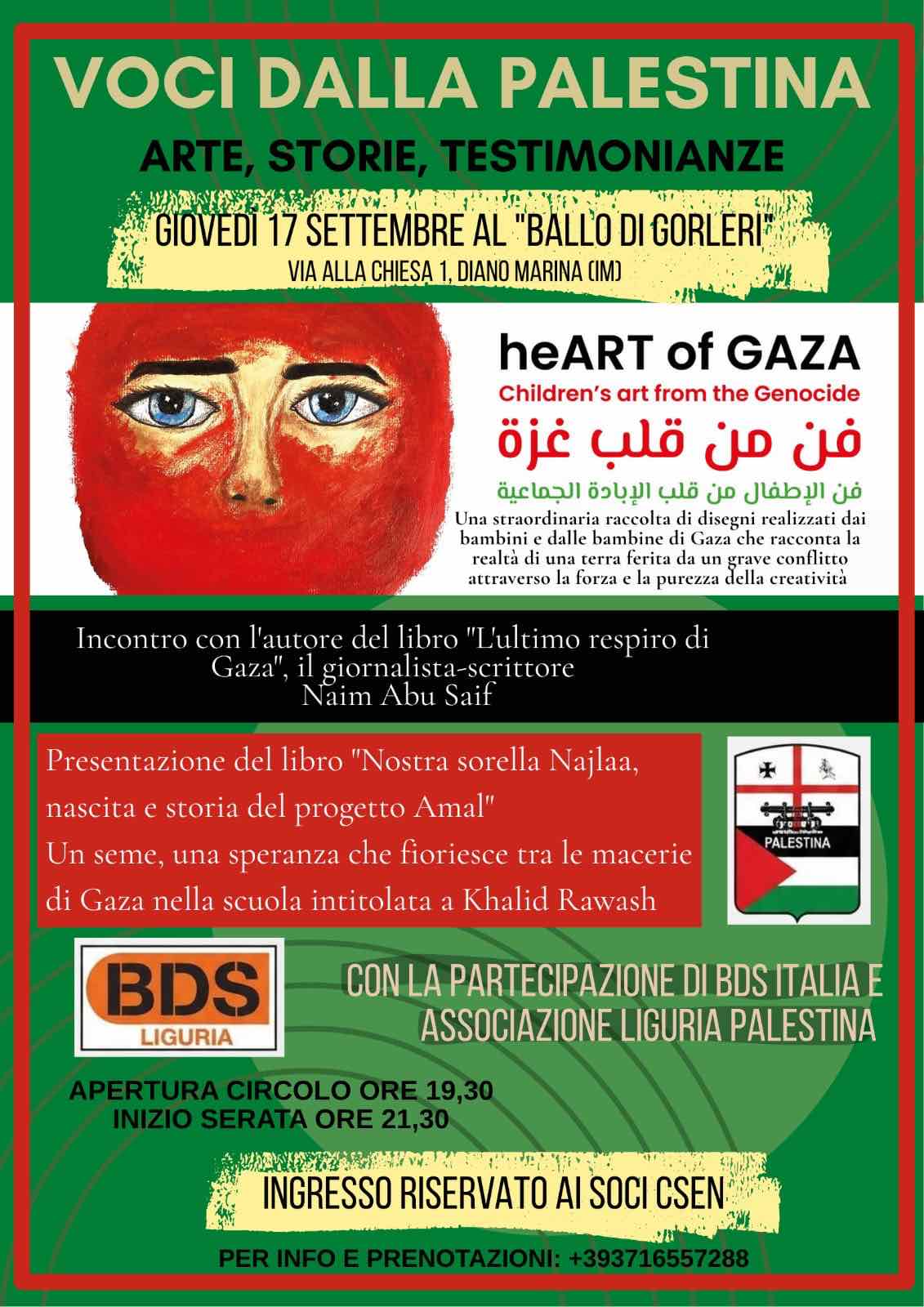 Locandina evento voci dalla palestina del 17 settembre
